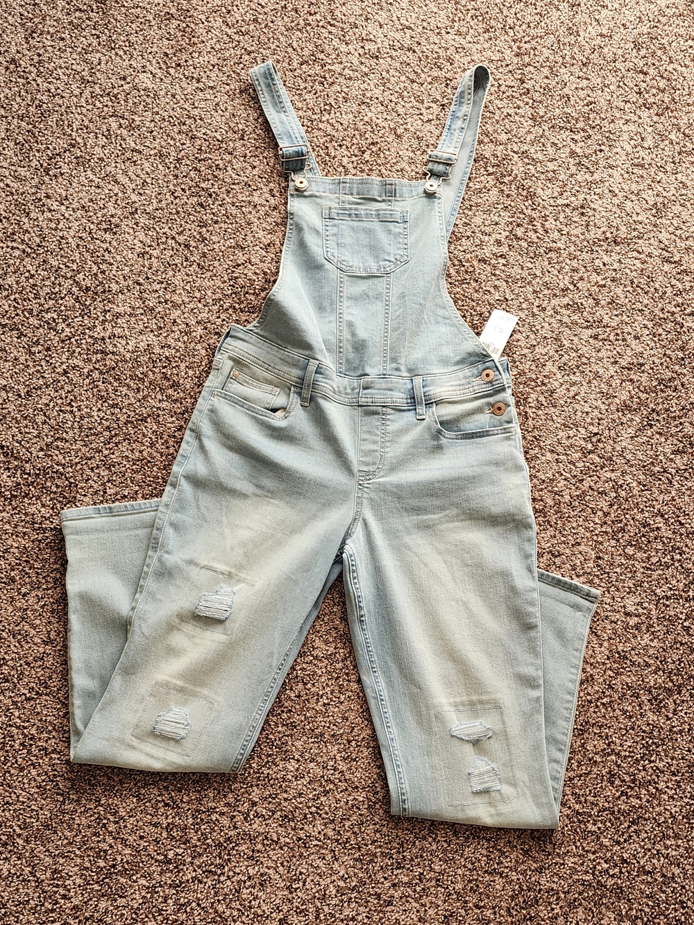 Abercrombie Light Blue Distressed Denim Overalls